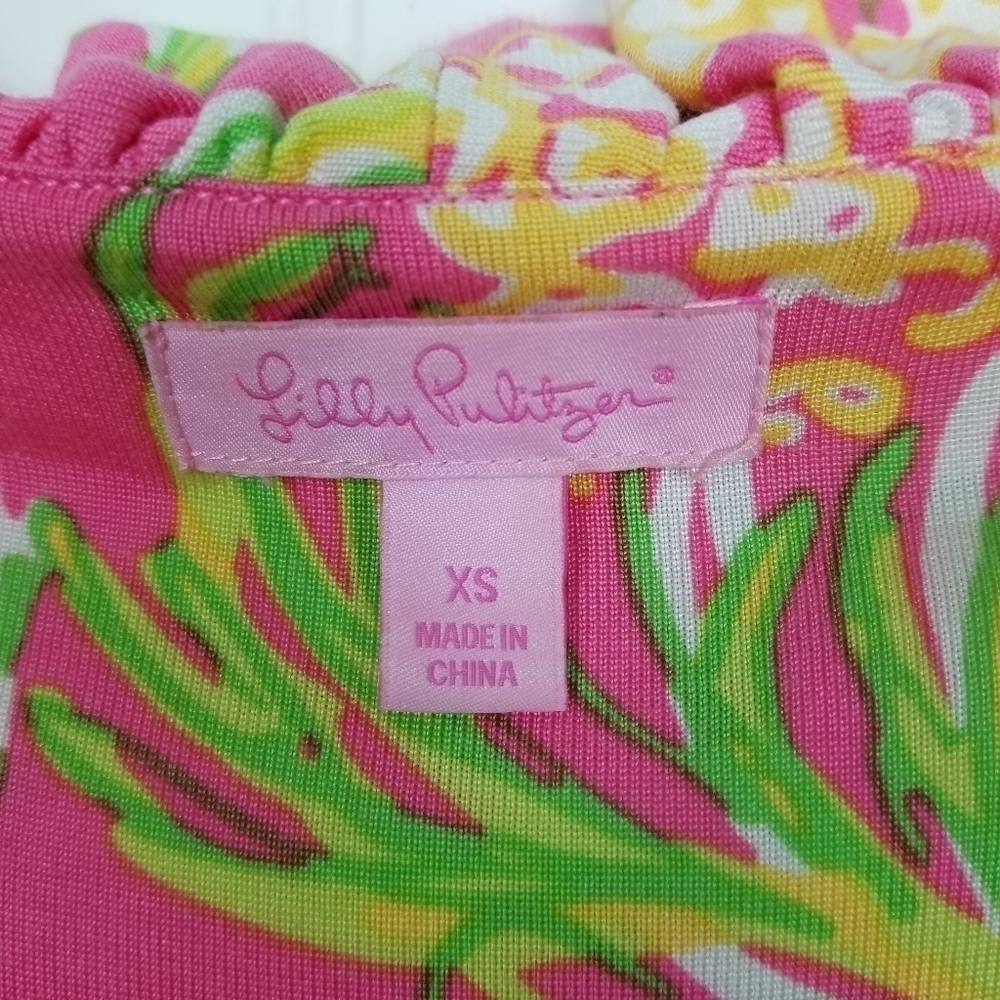 Lilly Pulitzer Ruffle Dress Floral Silk Blend Midi Flutter Sleeve Stretch V neck - Picture 7 of 10